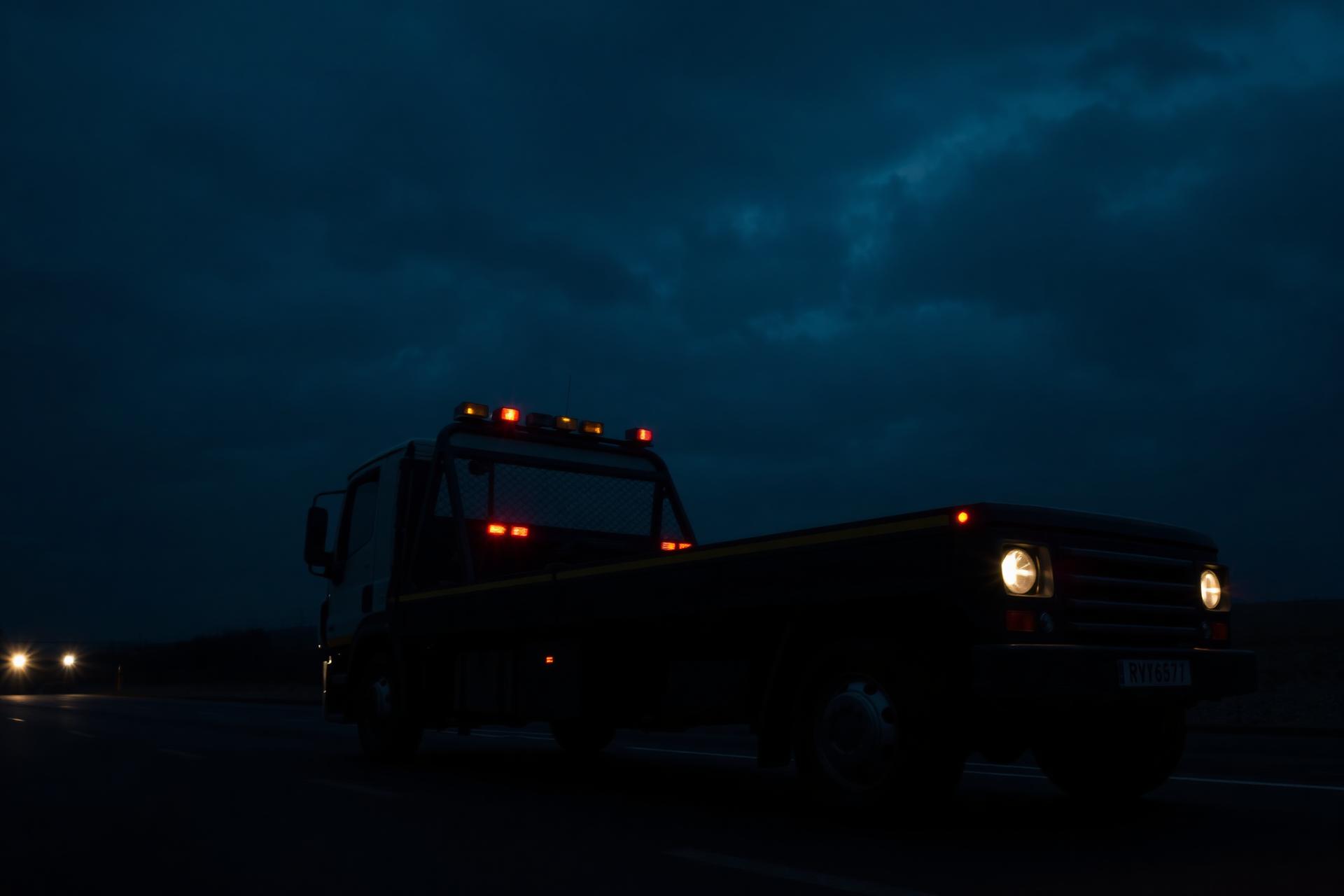 Recovery truck at dusk